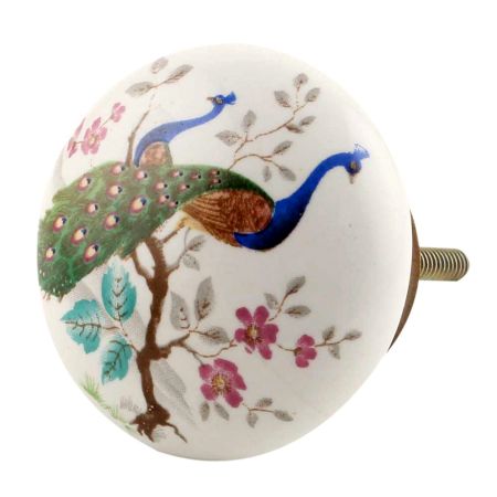 Peacock Scenery Flat Ceramic Cabinet Knobs